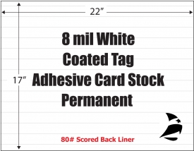 Coated Tag 8 mil White Adhesive Card Stock, Permanent, Scored, 17" x 22", 500 Sheets