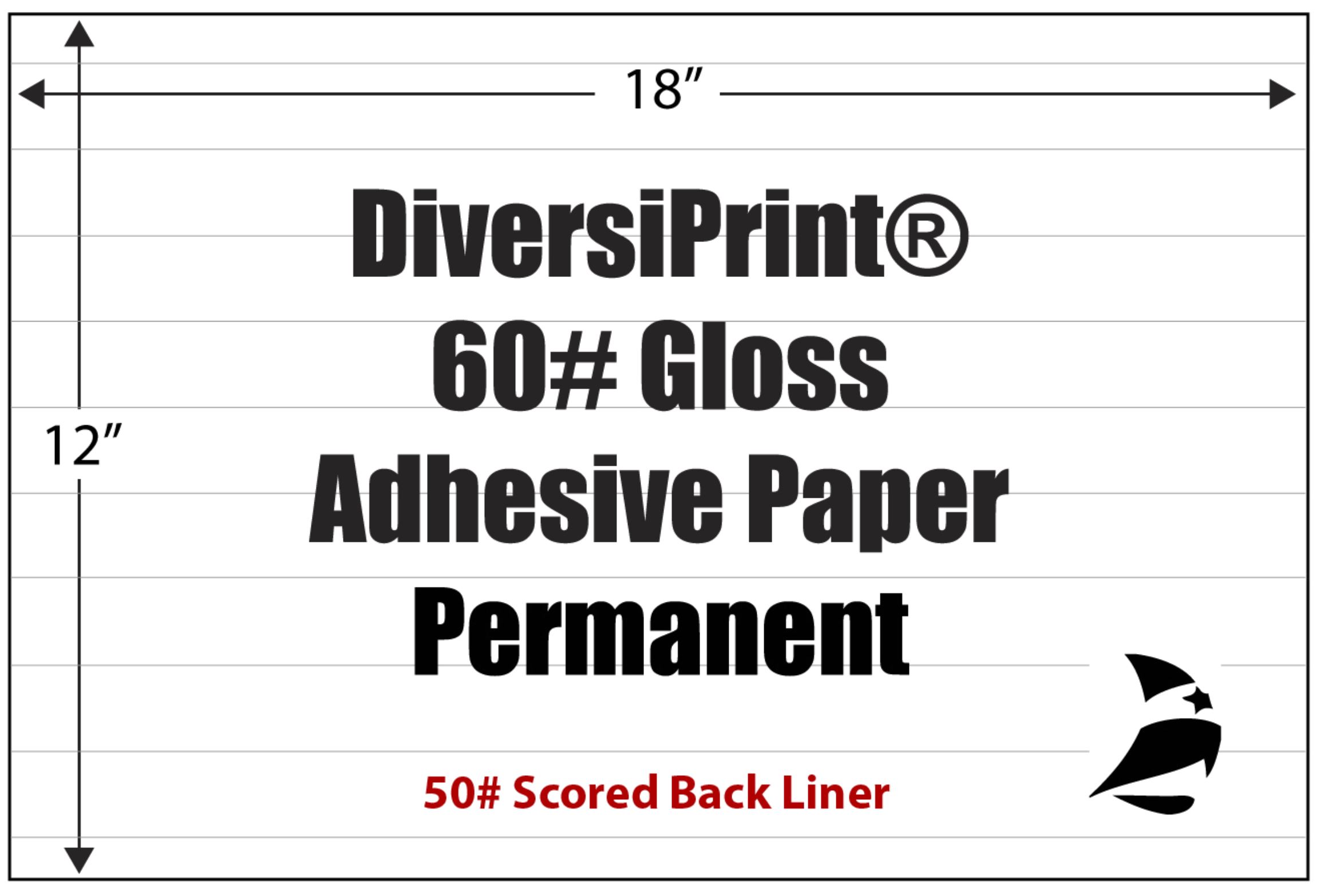 DiversiPrint® Gloss 60# Adhesive Paper, Scored Liner, Permanent, 12