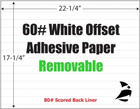 White Offset 60# Adhesive Paper, 17-1/4" x 22-1/4", Removable, Scored, 500 Sheets