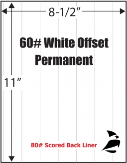 White 60# Offset, Adhesive Paper, 8-1/2" x 11",  Permanent, Scored, 1,000 Sheets