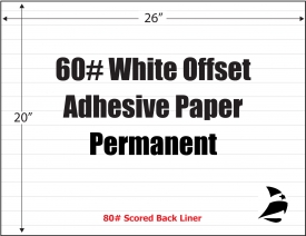 White Offset 60# Adhesive Paper, Permanent, Scored, 26" x 20",  500 Sheets