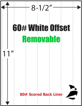 White Offset 60# Adhesive Paper, 8-1/2" x 11", Scored, Removable, 1,000 Sheets