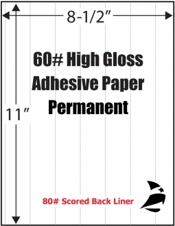 High Gloss 60# Adhesive Paper, 8-1/2" x 11", Scored, Permanent, 1,000 Sheets