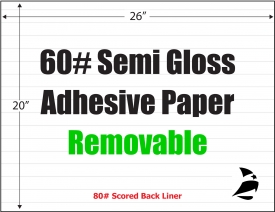 Semi Gloss 60# Adhesive Paper, Removable, Scored, 26" x 20", 500 Sheets