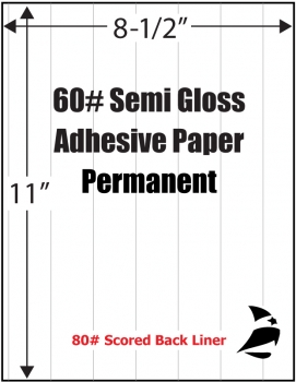Semi Gloss 60# Adhesive Paper, Scored, Permanent, 8-1/2" x 11", 1,000 Sheets