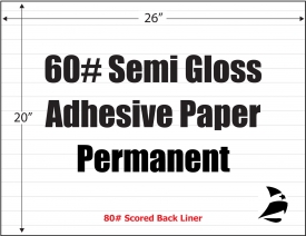 Semi Gloss 60# Adhesive Paper, Permanent, Scored, 26" x 20", 500 Sheets
