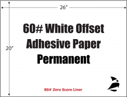 White Offset 60# Adhesive Paper, Permanent, Zero Score, 26" x 20", 500 Sheets