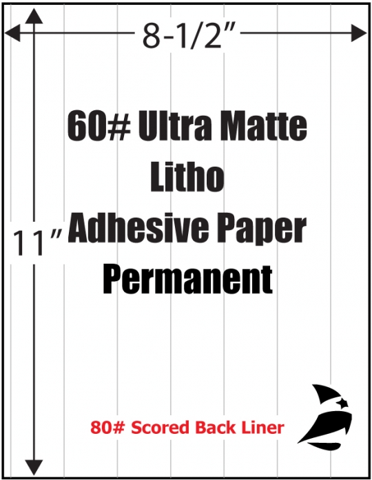 Ultra Matte Litho 60# Adhesive Paper, 8-1/2 x 11, Scored, Permanent,  1,000 Sheets: , Adhesive Paper and Film, Custom Labels