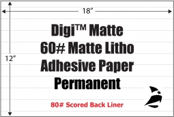 Digi Matte 60# Matte Litho Adhesive Paper, Permanent, Scored, 12" x 18", 500 Sheets