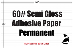 Semi Gloss 60# Adhesive Paper, Permanent, Scored, 26" x 40", 200 Sheets