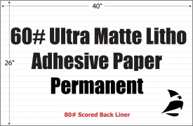 Ultra Matte Litho 60# Adhesive Paper, 8-1/2 x 11, Scored, Permanent,  1,000 Sheets: , Adhesive Paper and Film, Custom Labels