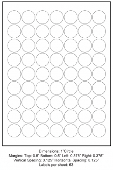 1" Circles (63 Up), 8.5" x 11" Adhesive Label Paper, 1,000 Sheets per Carton