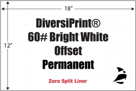 DiversiPrint Bright White Offset  60# Adhesive Paper, Permanent, 0-Split, 12" x 18", 200 Sheets