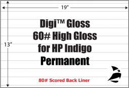 Digi Gloss 60# High Gloss Adhesive Paper for Indigo, 13" x 19", Permanent, Scored, 200 Sheets