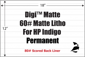 Digi Matte 60# Matte Litho Adhesive Paper for Indigo, Permanent, Scored, 12" x 18", 200 Sheets