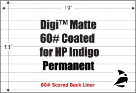 Digi Matte Coated for Indigo 60# Adhesive Paper, Permanent, Scored, 13" x 19",  200 Sheets