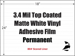 3.4 Mil TC Matte White Vinyl, 18" x 24", Permanent , Scored Liner, 100 Sheets