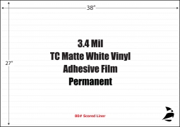 3.4 Mil TC Matte White Vinyl, 27" x 38", Permanent, Scored Liner, 100 Sheets