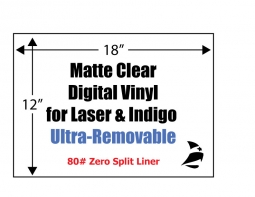Matte Clear Digital Vinyl, 12" x 18", Ultra Removable, Zero Split Liner, 200 Sheets