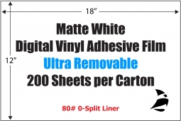 Matte White Digital Vinyl Adhesive Film, 12" x 18", Ultra-Removable, 0-Split, 200 Sheets