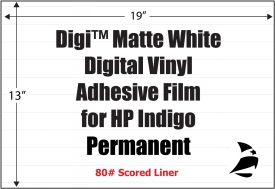 Digi Matte White Digital Vinyl for HP Indigo, 13" x 19", Permanent, GHS BS5609, Scored, 200 Sheets