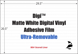 Digi Matte White Digital Vinyl, 29.5" x 20.5", Ultra-Removable, 80# Scored Liner, 200 Sheets