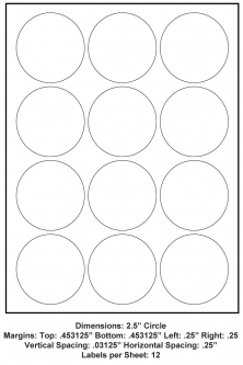 2.5 Inch Circle (12 Up),  8.5 x 11 Adhesive Label Paper, 1,000 Sheets per Carton