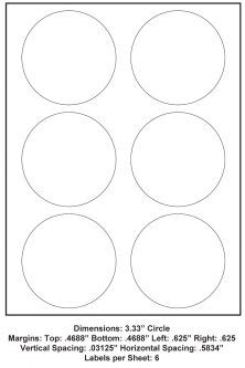 3.33 Circle (6 Up),  8.5 x 11 Adhesive Label Paper, 1,000 Sheets per Carton