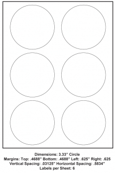 3.33 Circle (6 Up),  8.5 x 11 Adhesive Label Paper, 1,000 Sheets per Carton