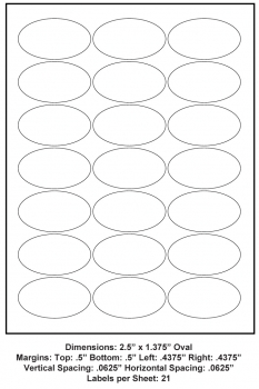 2.5 x 1.375 Oval (21 Up), 8.5 x 11 Adhesive Label Paper, 1,000 Sheets per Carton