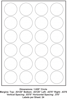 1.625 Inch Circle (24 Up),  8.5 x 11 Adhesive Label Paper, 1,000 Sheets per Carton