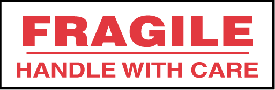 Stock Printed Tape - FRAGILE HANDLE WITH CARE - 2 Case Min.